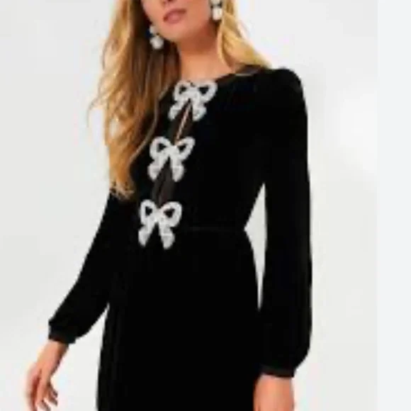 knee length dresses for ladies Saloni Camille Velvet Bows Dress